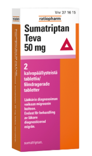 SUMATRIPTAN TEVA tabletti, kalvopäällysteinen 50 mg 2 fol