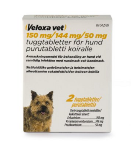 Veloxa vet purutabletti 150 mg / 144 mg / 50 mg 2 fol
